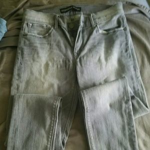 Express light grey distressed mid rise jeans