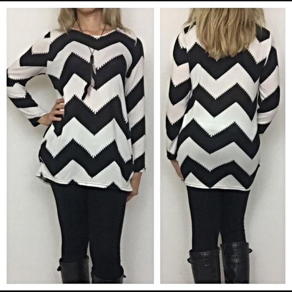 Chevron Tunic in black & ivory medium sold - Picture 3 of 4