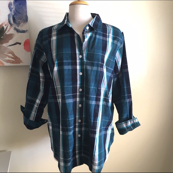 Woman Within  Tops - Blue plaid top