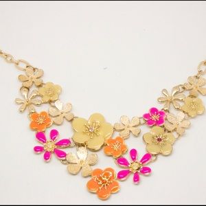 Pink and orange floral statement necklace