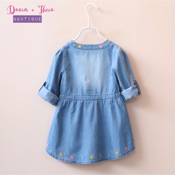 HP 6X 💖Floral Embroidered Chambray Dress - Picture 3 of 4