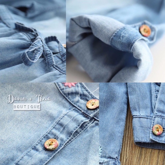 HP 6X 💖Floral Embroidered Chambray Dress - Picture 4 of 4