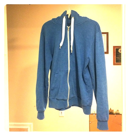 Royal blue unisex zip-up hoodie.