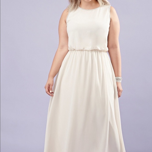 Forever 21+ Champgne Chiffon Rhinestone Neck Dress - Picture 1 of 2