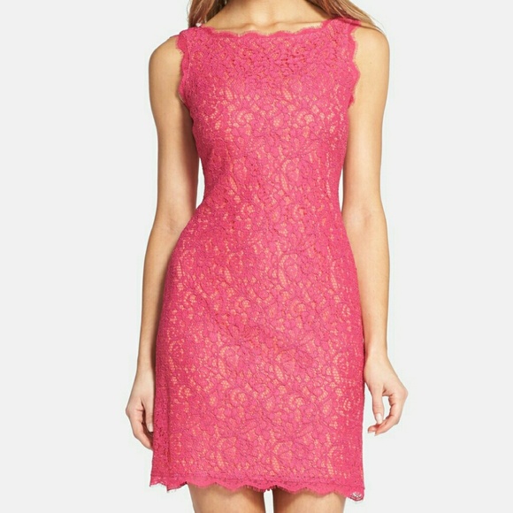 Adriana Papell Boatneck Lace Sheath Dress