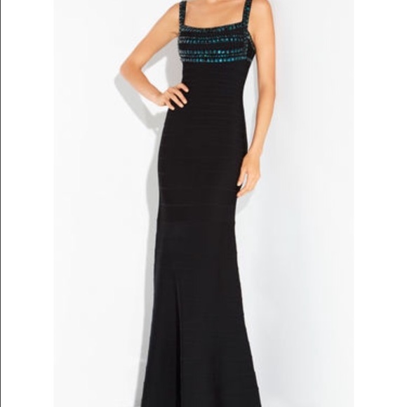 Herve Leger Phelicia stacked beaded bodice gown