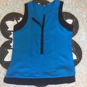 Blue Sleeveless Trimmed Blouse
