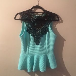 Charolette Russe turquoise peplum shirt