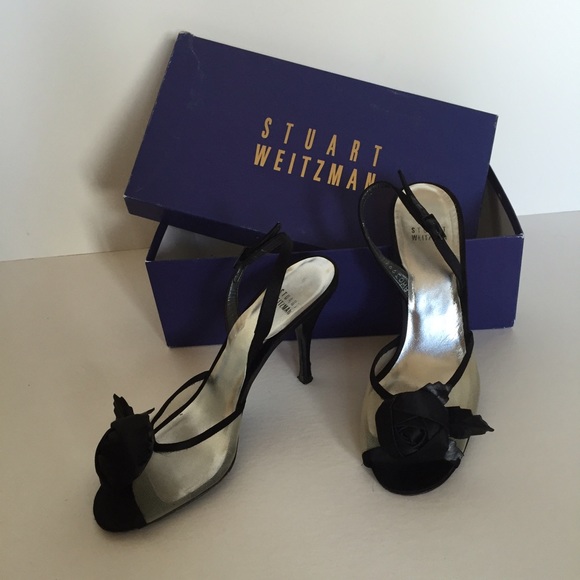 Stuart Weitzman black formal pumps flower and mesh