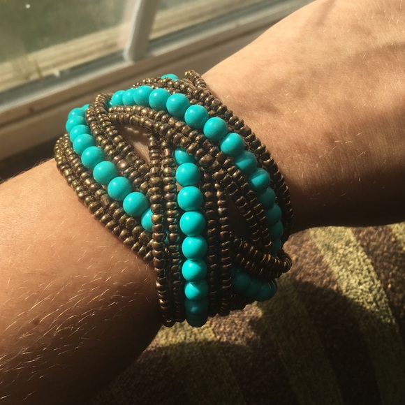 Crossed beaded cuff bracelet