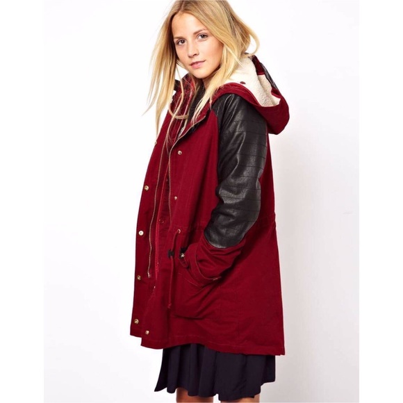 ASOS leather panel shearling parka w/gold accents!