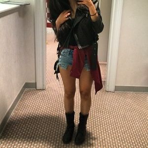 Lands end plaid red top