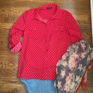 Red and white polka dot blouse