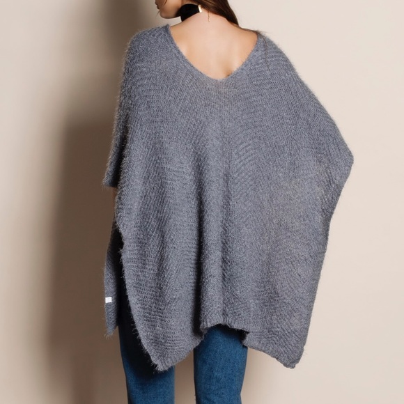 Fuzzy Grey Poncho Sweater - Picture 3 of 4