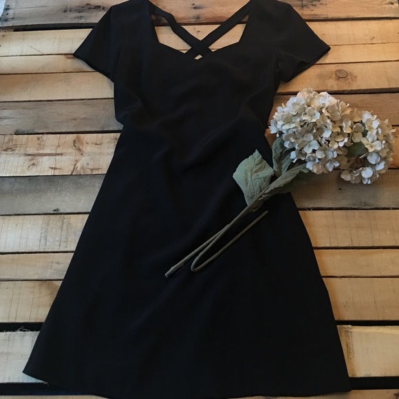 Short sleeve black dress.