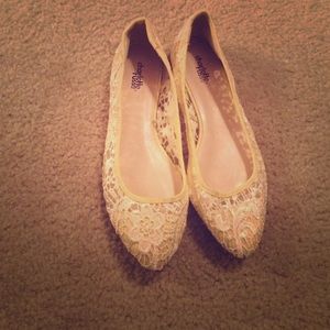 yellow lace flat slip on shoes