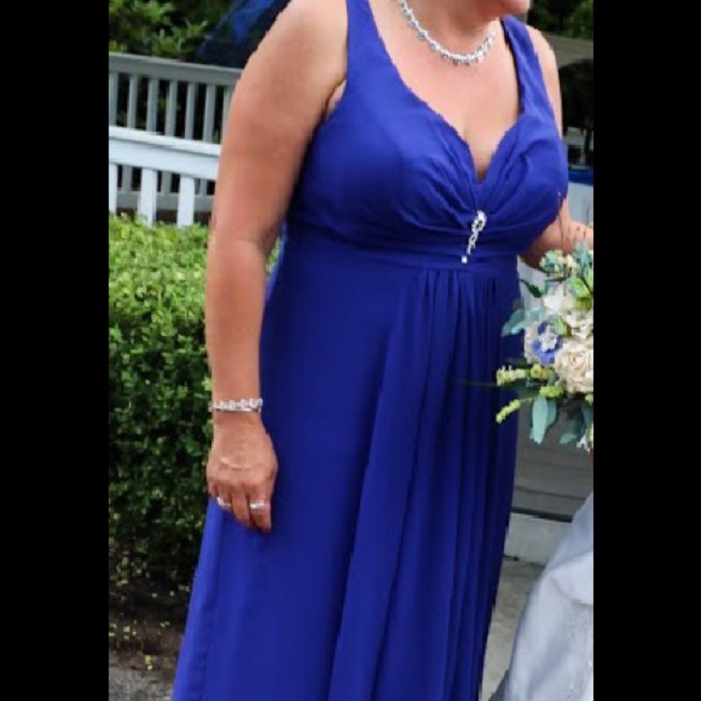 Royal Blue Chiffon High Low Gown w/Rhinestones