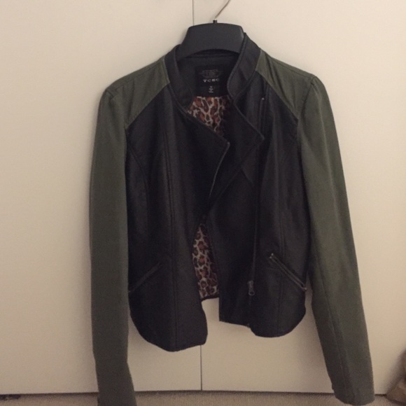 Faux leather/green twill jacket