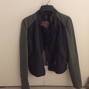 Faux leather/green twill jacket
