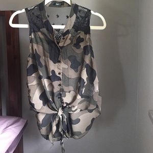 Camo and lace sleeveless blouse