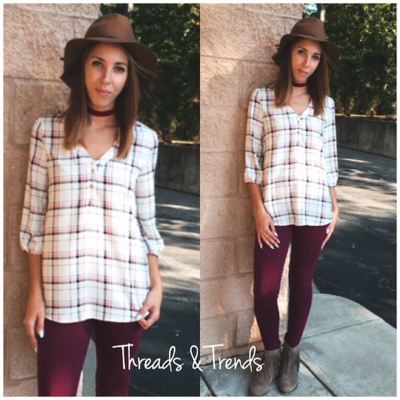 Plaid Buttoned Blouse - Picture 2 of 3