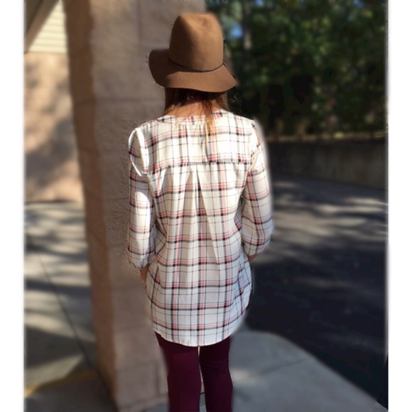 Plaid Buttoned Blouse - Picture 3 of 3