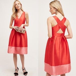 Anthropologie Red Orange Colorblock Dress