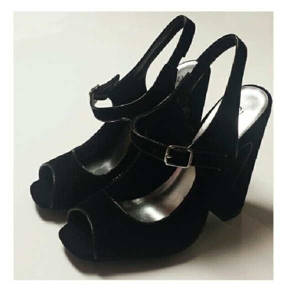 Velvet Peep Toe Chunky Heels - Picture 2 of 4