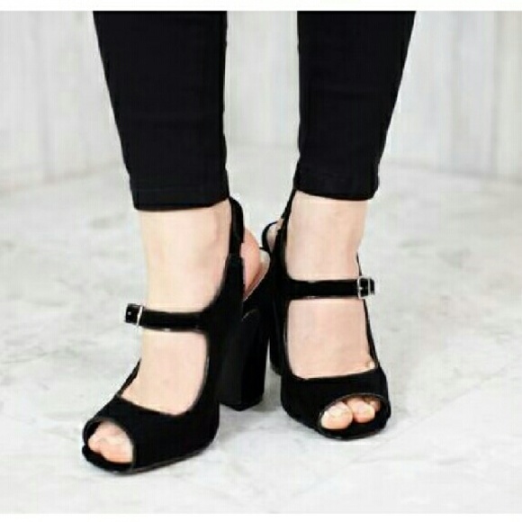 Velvet Peep Toe Chunky Heels - Picture 3 of 4