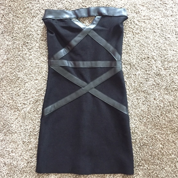 BEBE bandage + faux leather LBD