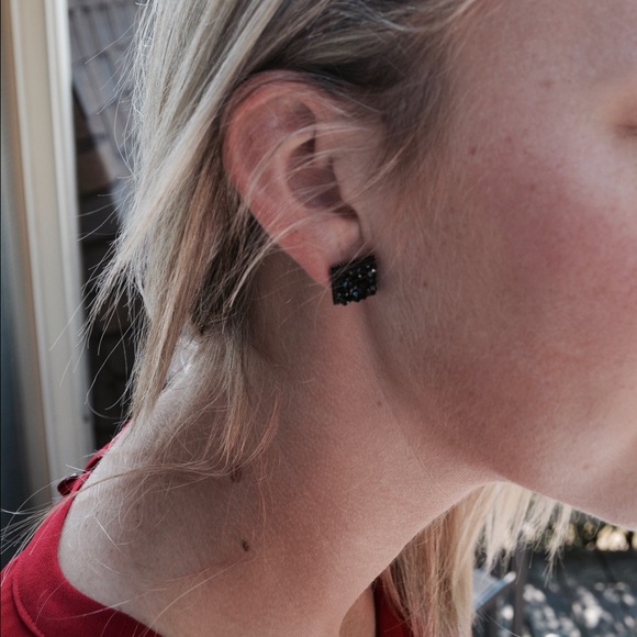 Black Square Druzy Earrings - Picture 2 of 3