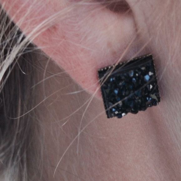 Black Square Druzy Earrings - Picture 3 of 3