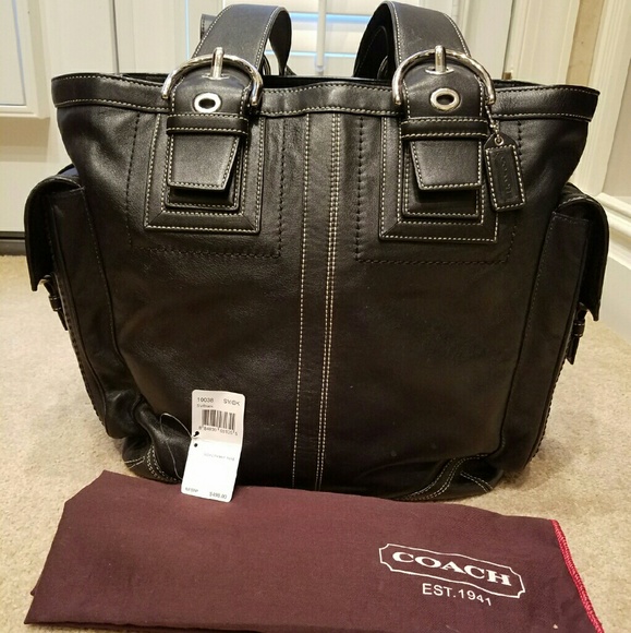 Authentic Coach Black Leather Dbl Handle XL Tote
