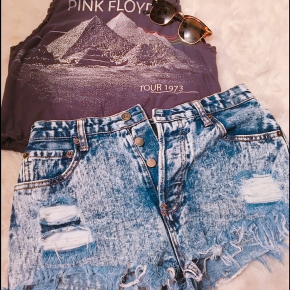 Acid Wash High-Waisted Shorts