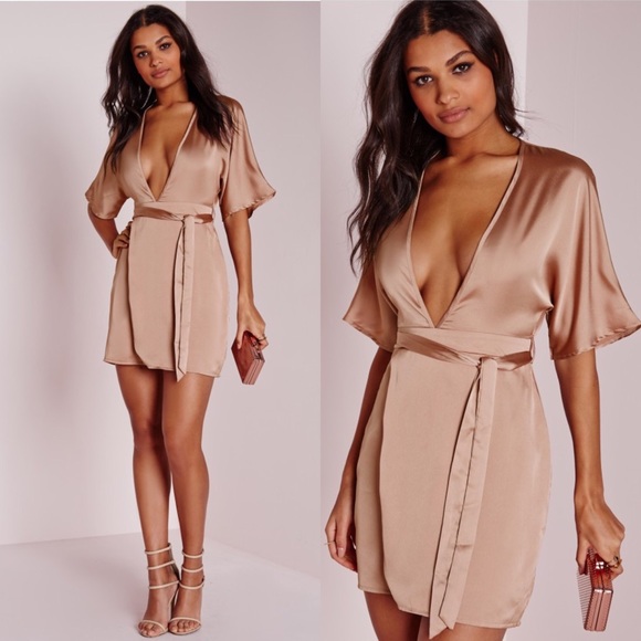 Silky Dusty Pink Kimono Wrap Dress