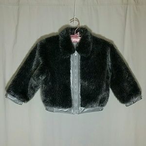 NWOT Girls Faux Fur & Leather Grey Bomber Jacket
