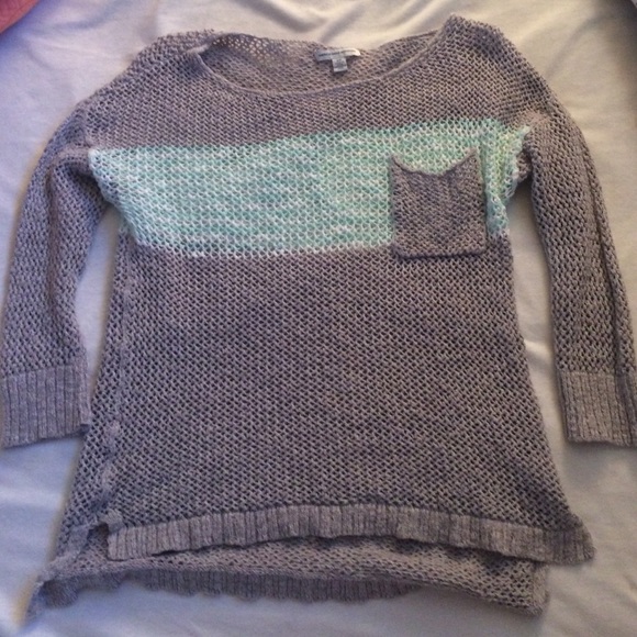 Grey and turquoise lightweight sweater