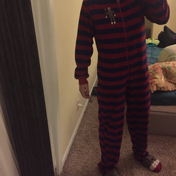 Teen/ adult sock monkey footie pajamas