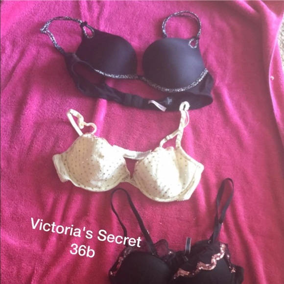 3 Victoria's Secret bras nightie 36B black white