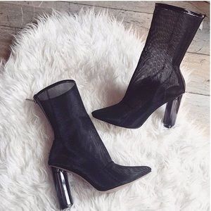 EGO OFFICIAL - Perspex heel black mesh boots