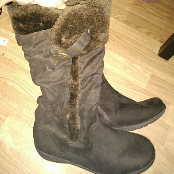 Mid Calf zip on Brown Boots fuzzy tops sz 10