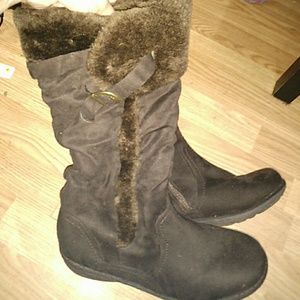 Mid Calf zip on Brown Boots fuzzy tops sz 10
