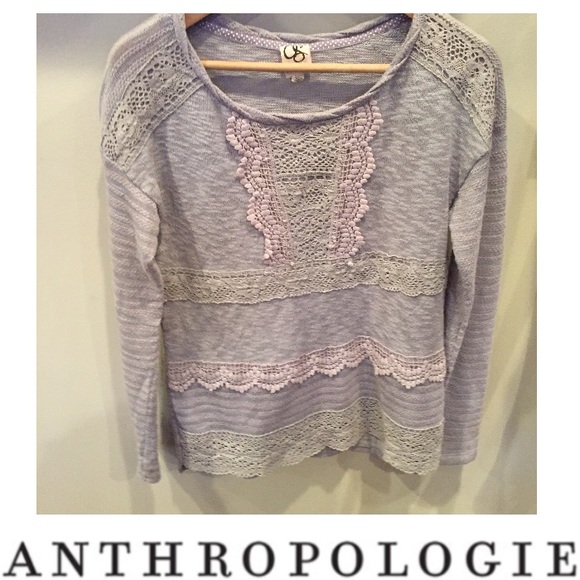 Anthropologie Tops - Anthropologie Light Gray Knit Lace Sweater