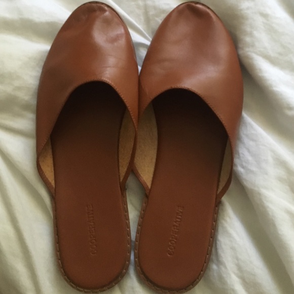 Never worn Zara tan slip ons