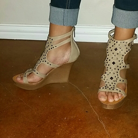 Tan gladiator wedges