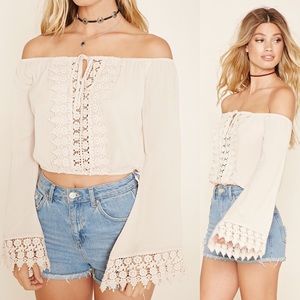 Beige Off The Shoulder Crop Top