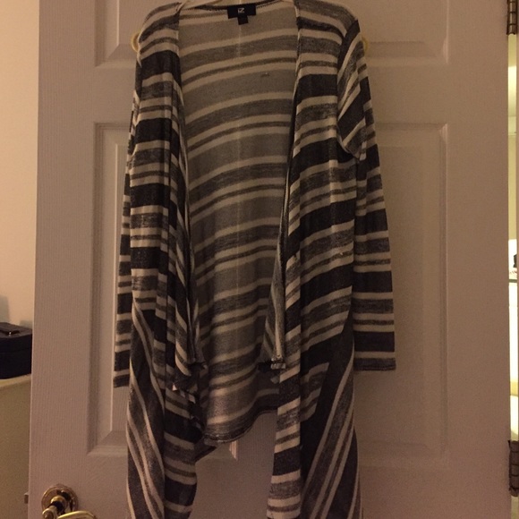 Black, white and gray long cardigan.