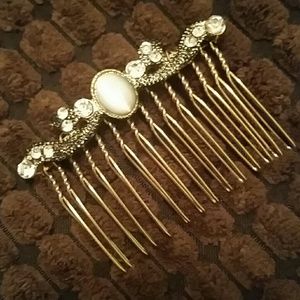 Vintage Crystals & Milky Oval Bead Hair Comb
