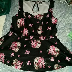 Skull and flowers peplum top