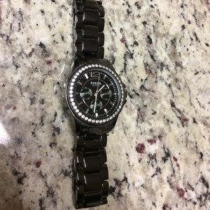 Black Fossil Stella Watch with stones